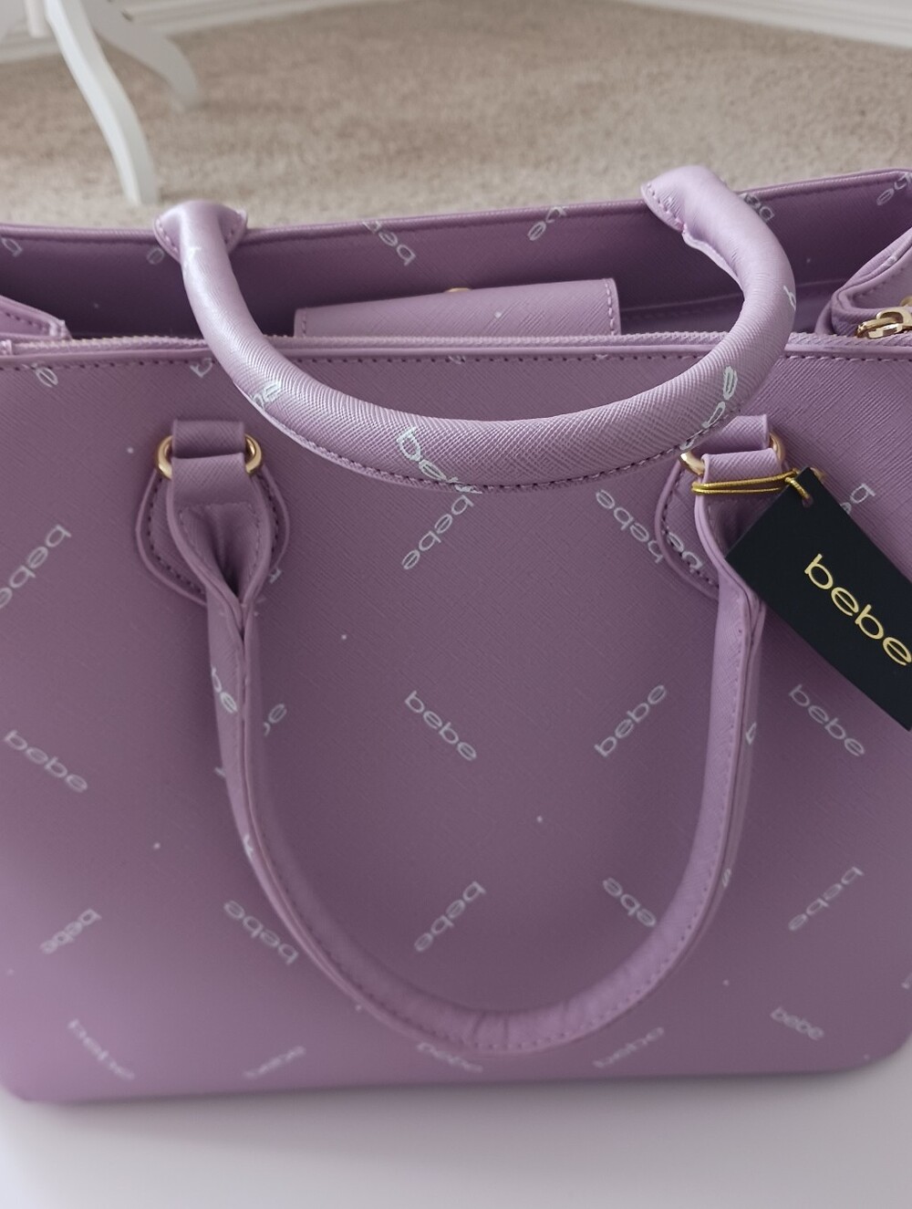 NWT bebe Jasmine Triple Entry Lilac Women's Large Satchel - Picture 2 of 11